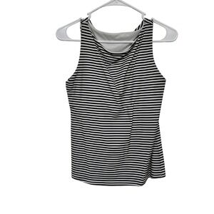 Lime Ricki Women's Navy Blue White Striped Tankini Top Size M